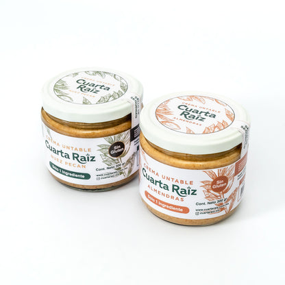 pack nutritivo 100% natural Cuarta Raíz Crema untable de nuez pecana y almendras ideal para dieta keto baja en azúcar mexico