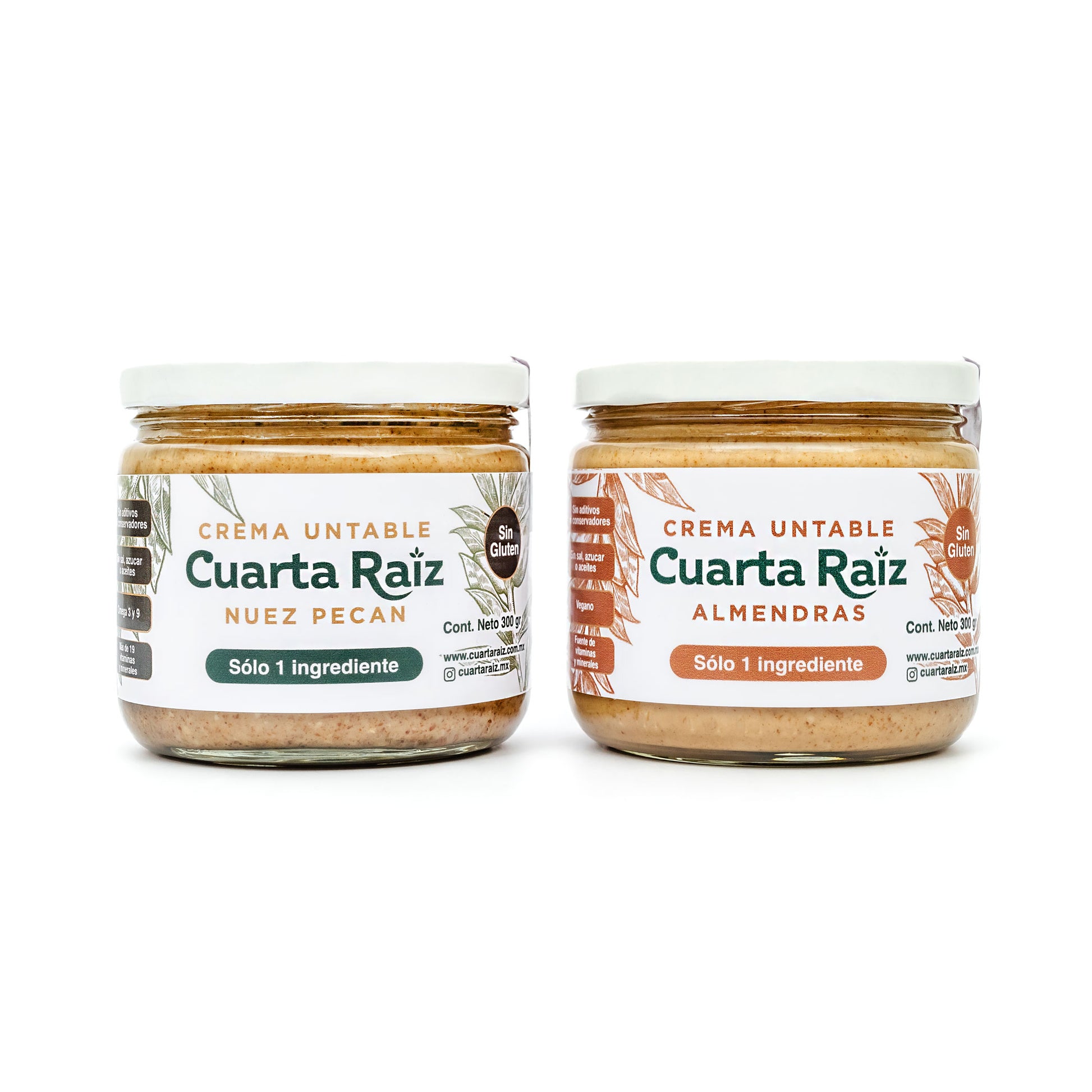 pack nutritivo 100% natural Cuarta Raíz Crema untable de nuez pecana y almendras ideal para dieta keto, sin conservantes, sin gluten  baja en azúcar mexico 
