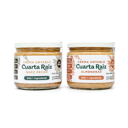 pack nutritivo 100% natural Cuarta Raíz Crema untable de nuez pecana y almendras ideal para dieta keto, sin conservantes, sin gluten  baja en azúcar mexico 